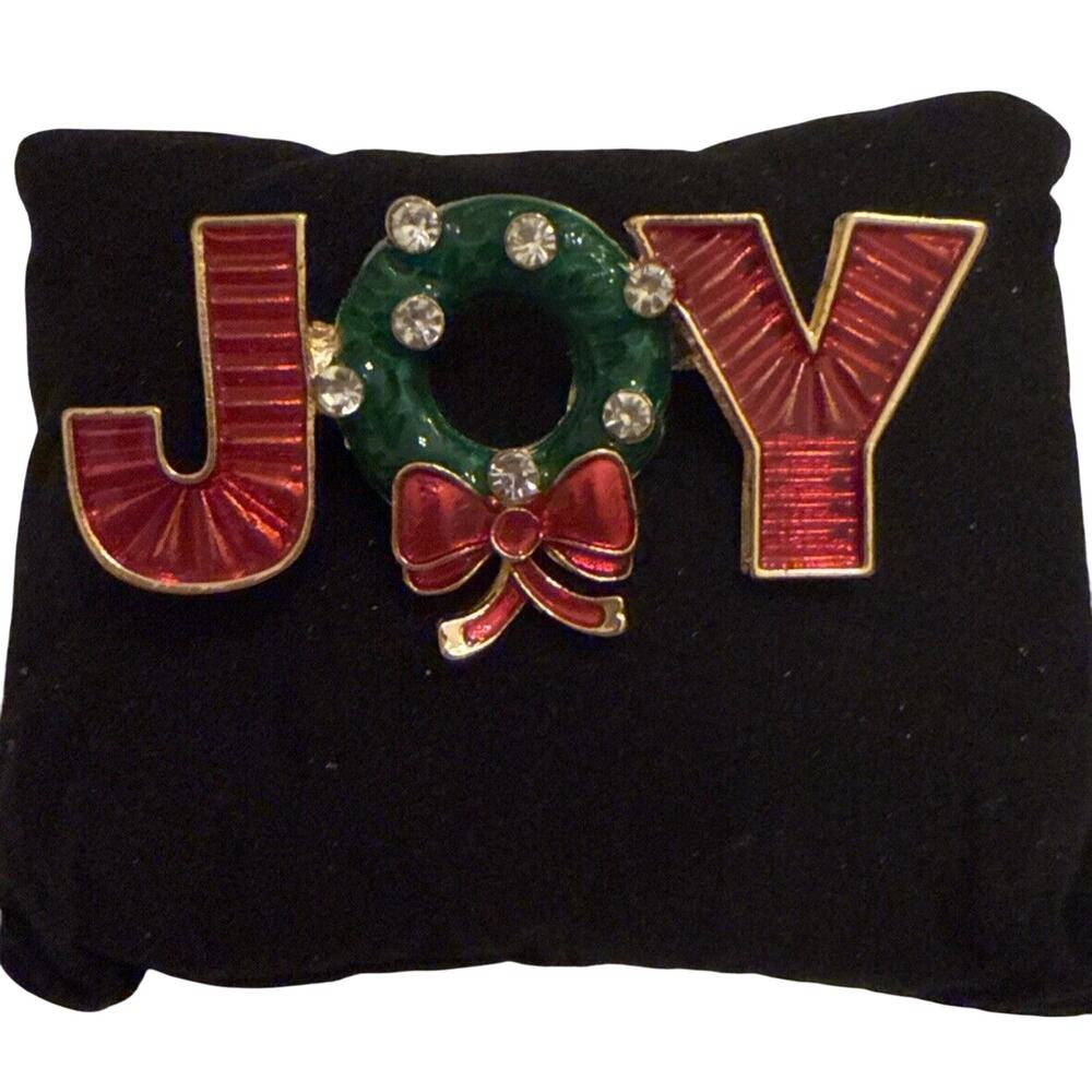 NWT Goldtone And Enamel JOY Christmas Brooch